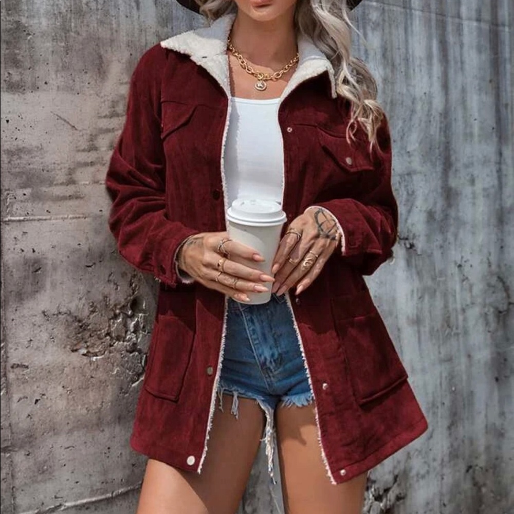 Corduroy TEDDY lined coat - Picture 12 of 14